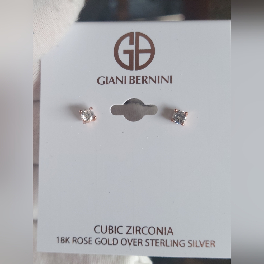 Giani Bernini 18k Rose Gold over Sterling Silver Earrings Round Cubic Zirconia